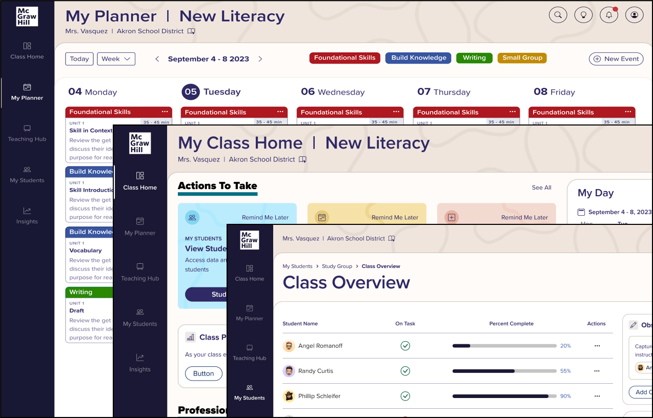 View of a lesson planner in the teacher platform for literacy program.