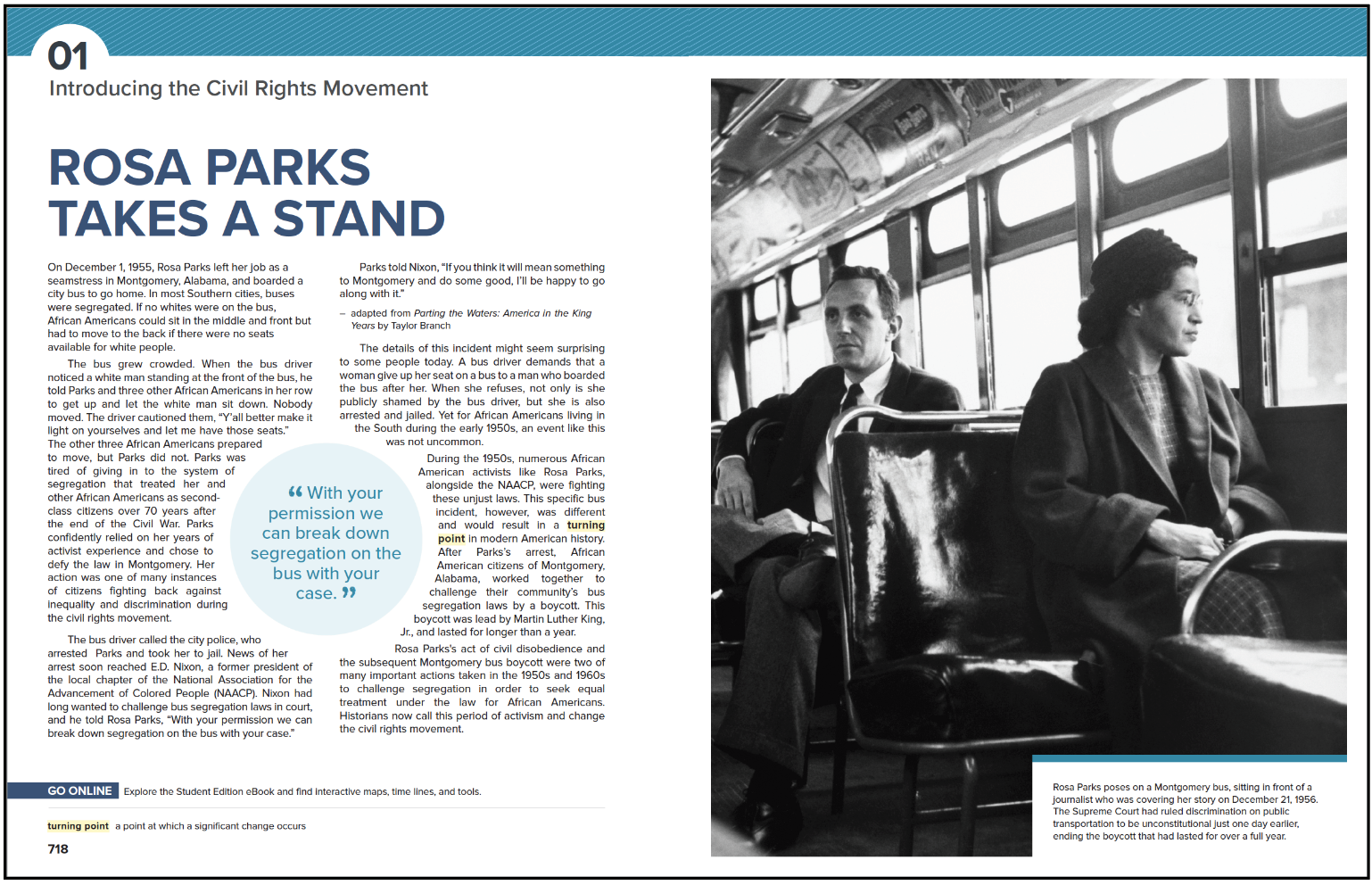 Print Lesson Opener spread titled Rosa Parks Takes a Stand