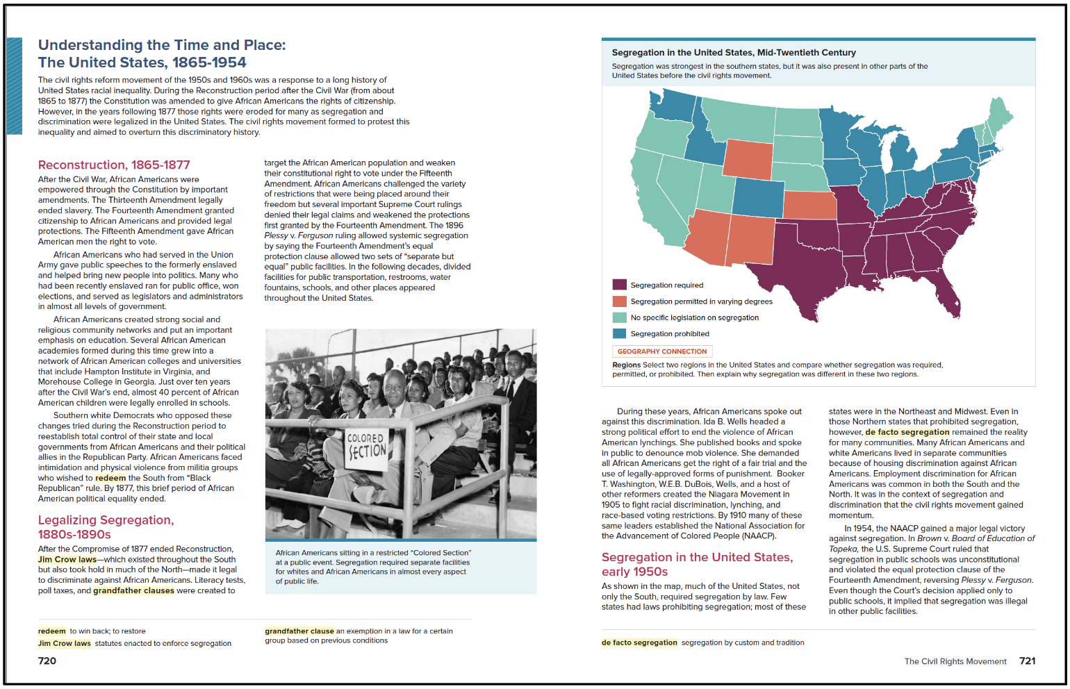 Print spread titled Understanding the Time and Place: The United States, 1865-1954